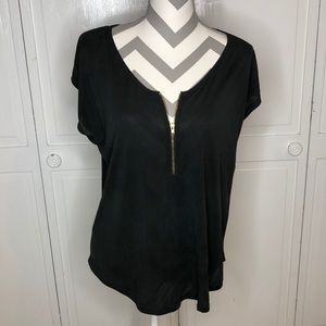 Green Envelope Zip Up Blouse- Black